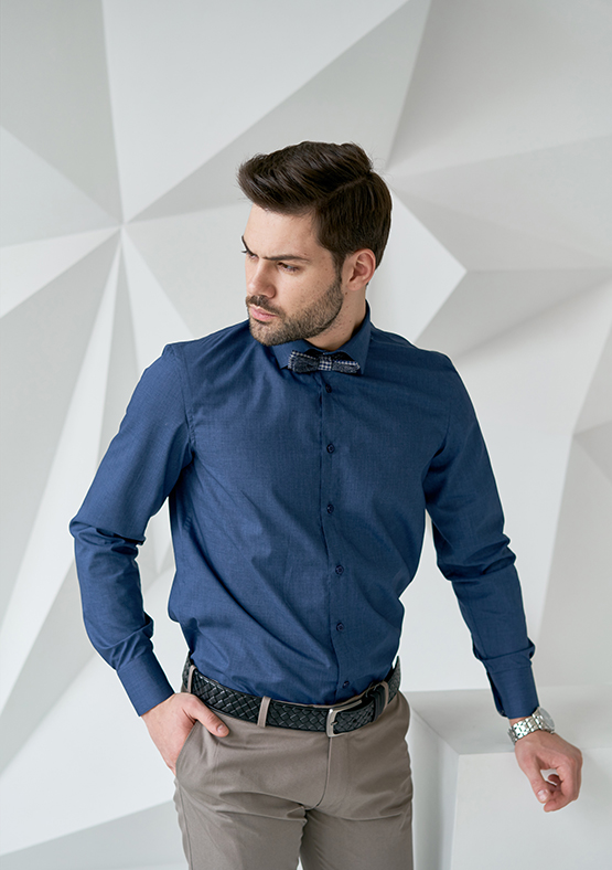 Chemise homme Black Sim 9037-9576 - chemise homme bleu classique en coton avec de larges poignets.