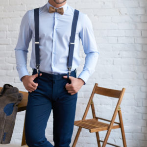 Pantaloni chino elegante pentru bărbați în albastru Black Sim 1004 din bumbac gros