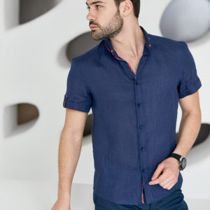 Мужская рубашка BlackSim 1880 синего цвета с коротким рукавом