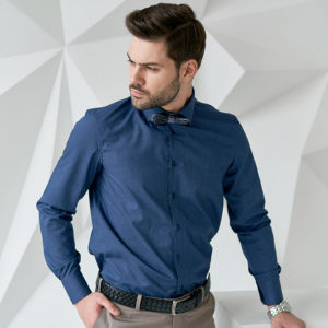 Мъжка риза Black Sim 9037-9576 - класическа синя мъжка риза от памук с широки маншети.