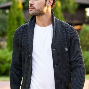 Мъжко плетено яке BlackSim W302 тъмно сиво